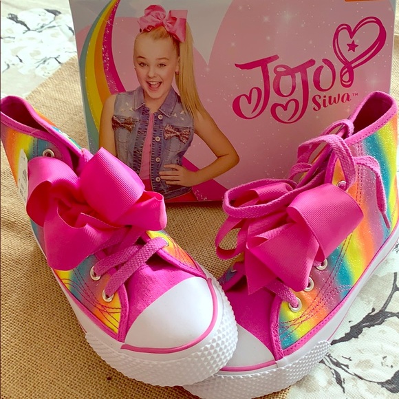 Jojo Siwa Pink Siwa Bow Shoes Rainbow High Tops Size 1 Nwt
